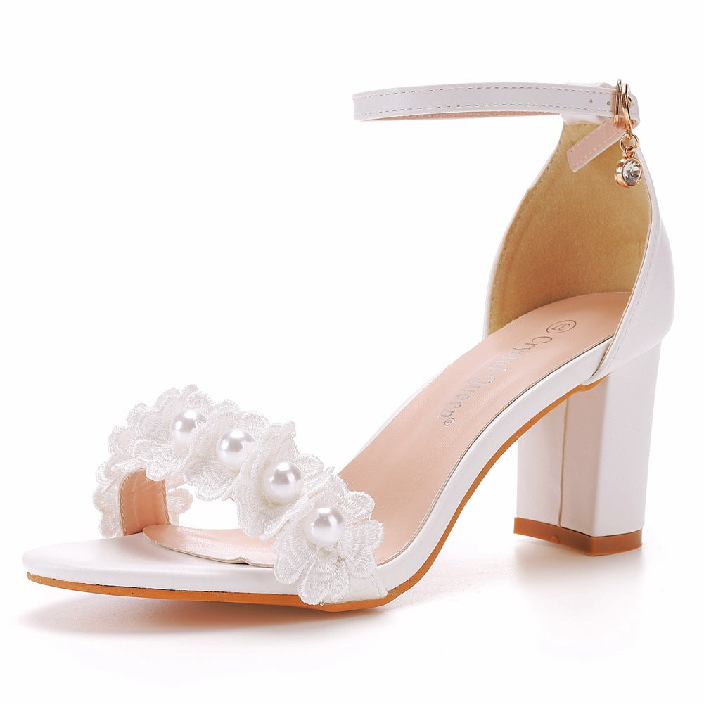 Hturi Lux™ One-strap Beaded Flower High Heel Sandals - Hturilux