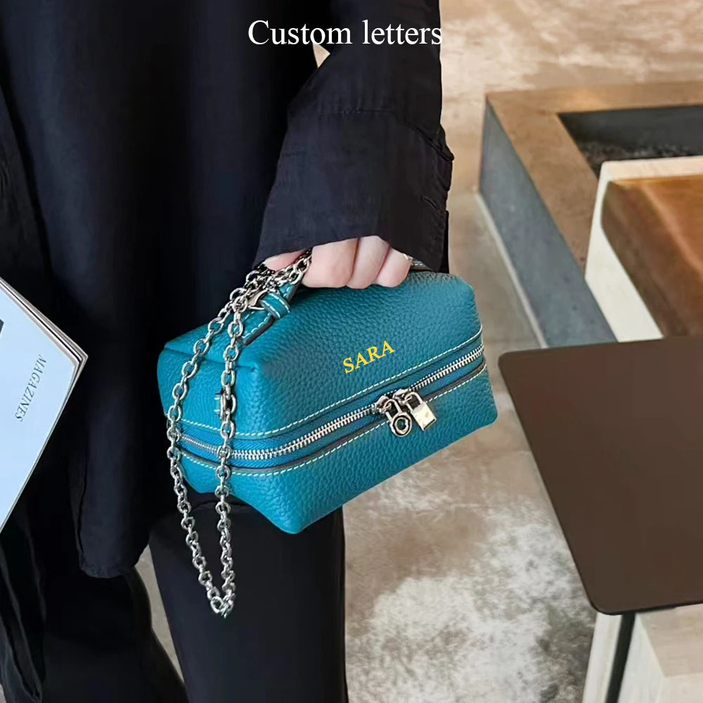 Genuine Leather Mini Women Crossbody Bag Custom Name Luxury Makeup Pouch Clutch Purse New Design Party Female Small Shoulder Bag