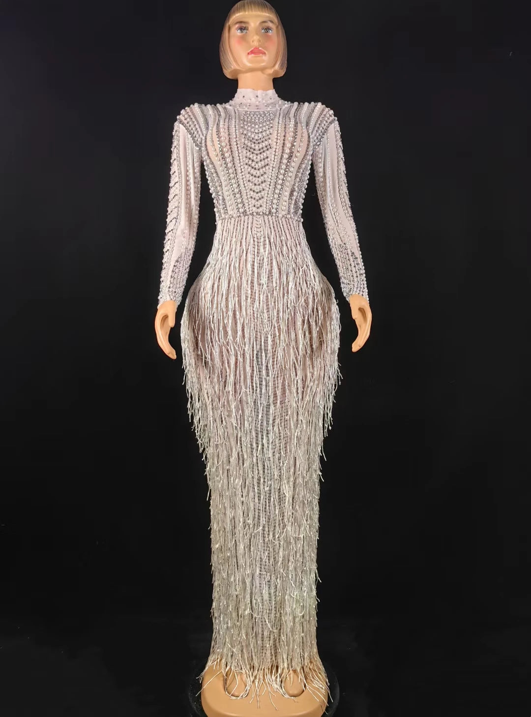 Luxury Fringes Crystal Birthday Party Long Dress Ladies Festival Outfit Night Club Clothes Women Floor Length Prom Evening Dress