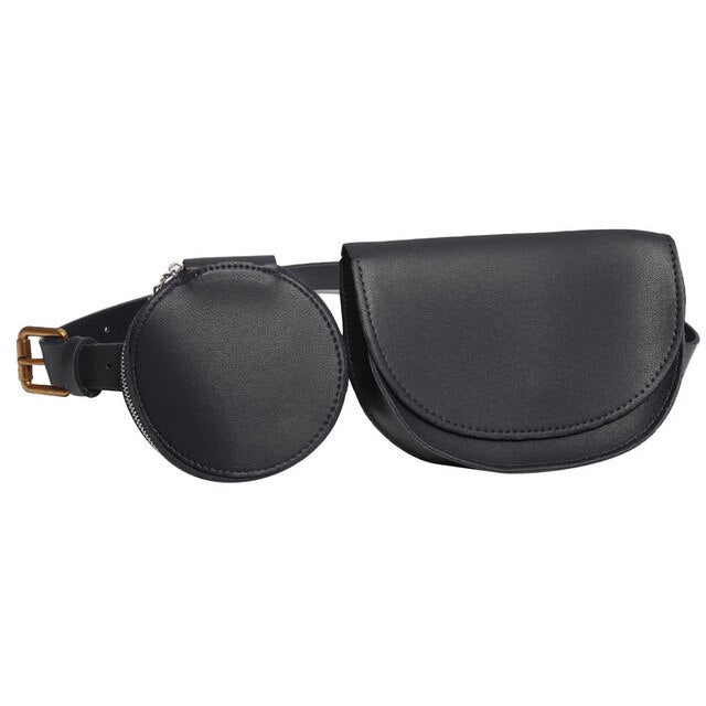 2 pcs/set Women Solid Fanny Pack Ladies New Fashion Waist Belt Bag Mini Disco Waist Bag Leather Small Shoulder Bags