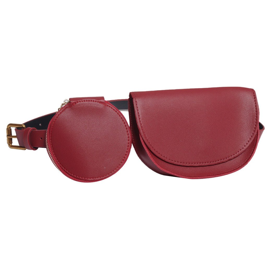 2 pcs/set Women Solid Fanny Pack Ladies New Fashion Waist Belt Bag Mini Disco Waist Bag Leather Small Shoulder Bags