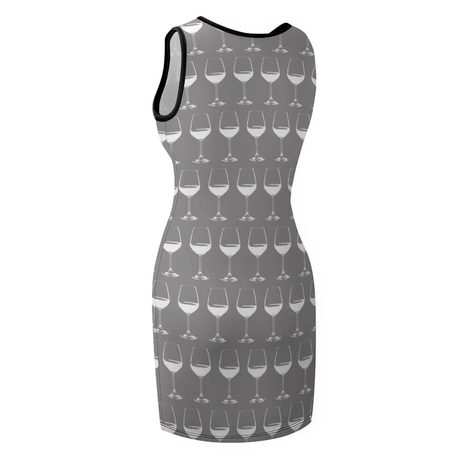 Wine Glasses on Grey Sleeveless Sundress dress women elegant luxury dress party night summer clothes