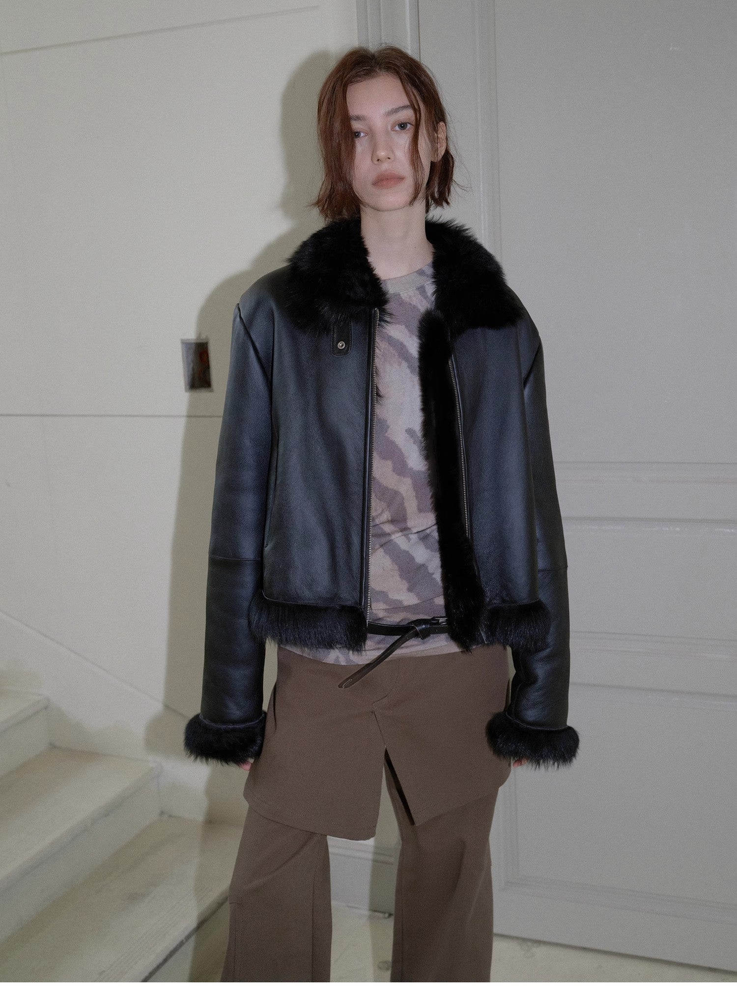 "Luxury and Elegance" motorcycle style Tuscan sheepskin short fur coat for women