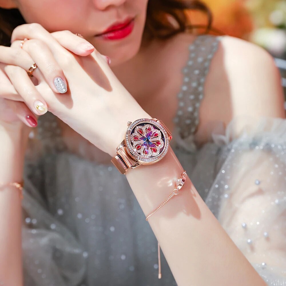 Luxury Women Watches Magnetic Stainless Steel Female Clock Quartz Rotating Wristwatch Fashion Ladies Wrist Watch reloj mujer
