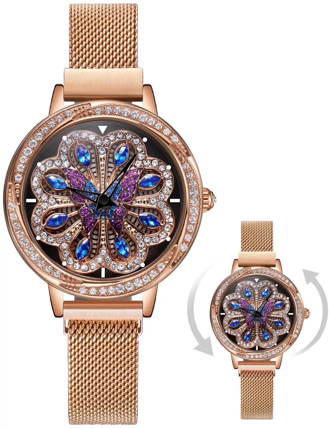 Luxury Women Watches Magnetic Stainless Steel Female Clock Quartz Rotating Wristwatch Fashion Ladies Wrist Watch reloj mujer