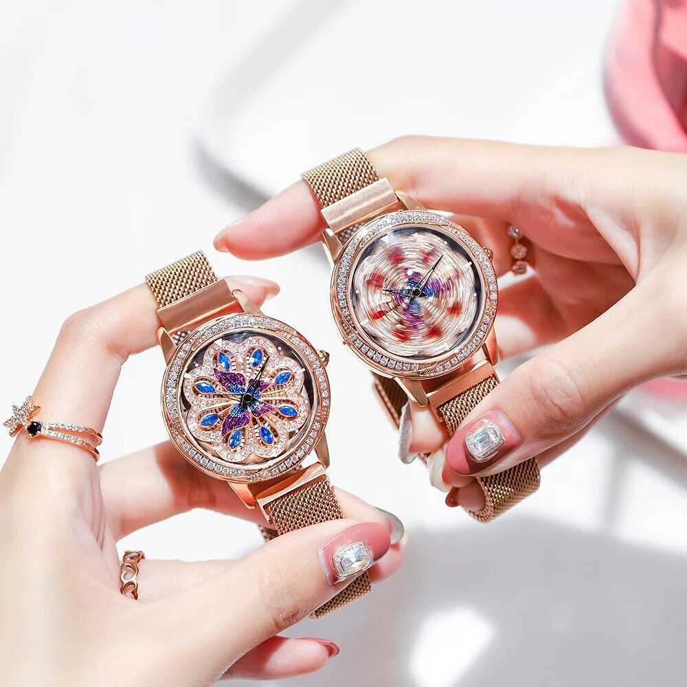 Luxury Women Watches Magnetic Stainless Steel Female Clock Quartz Rotating Wristwatch Fashion Ladies Wrist Watch reloj mujer