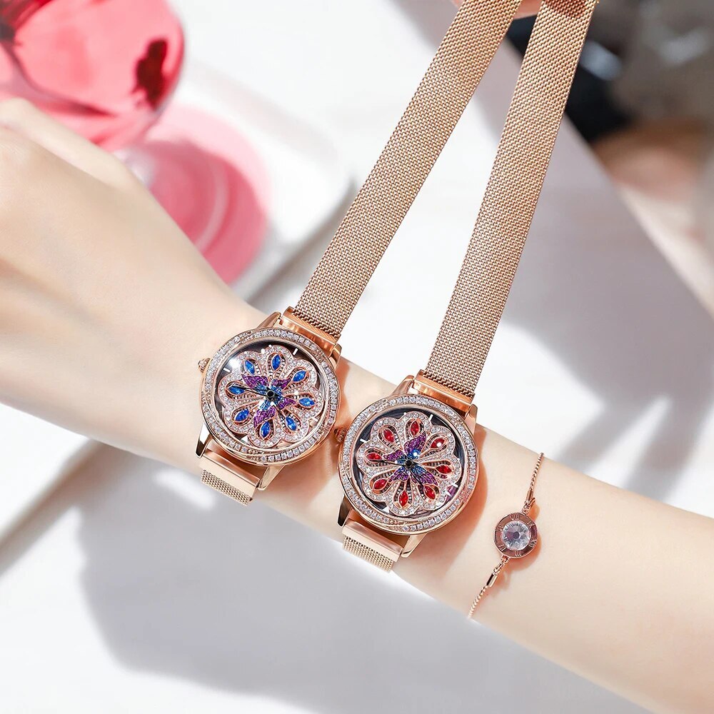 Luxury Women Watches Magnetic Stainless Steel Female Clock Quartz Rotating Wristwatch Fashion Ladies Wrist Watch reloj mujer