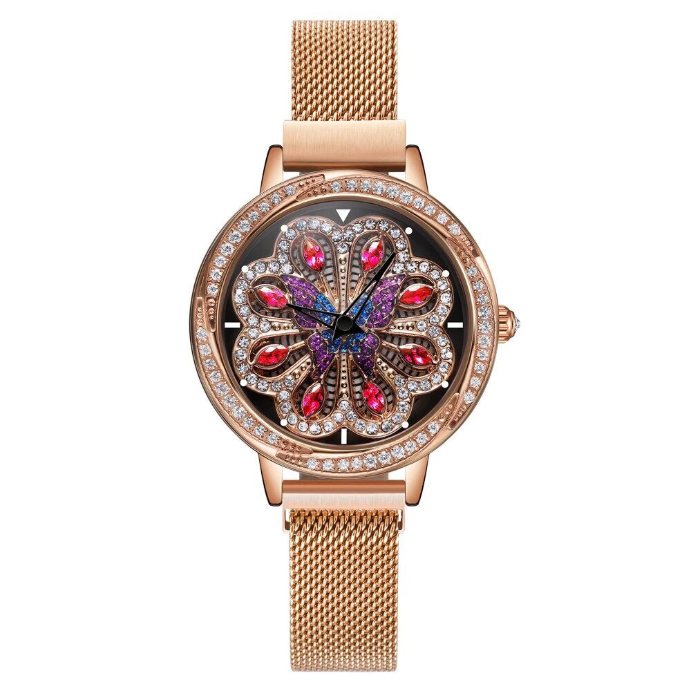 Luxury Women Watches Magnetic Stainless Steel Female Clock Quartz Rotating Wristwatch Fashion Ladies Wrist Watch reloj mujer