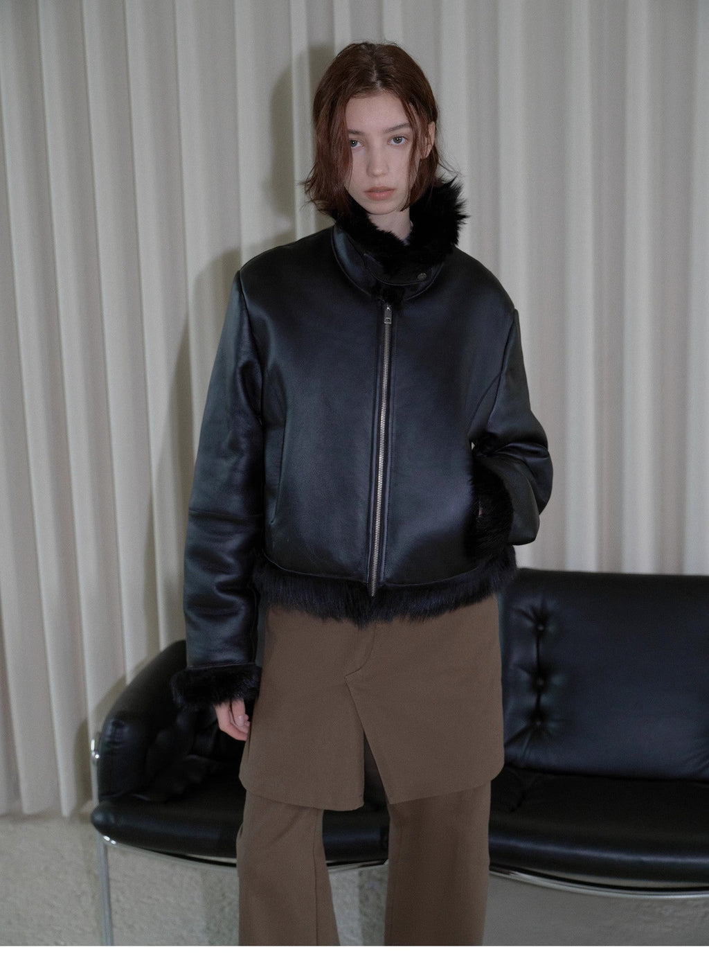 "Luxury and Elegance" motorcycle style Tuscan sheepskin short fur coat for women