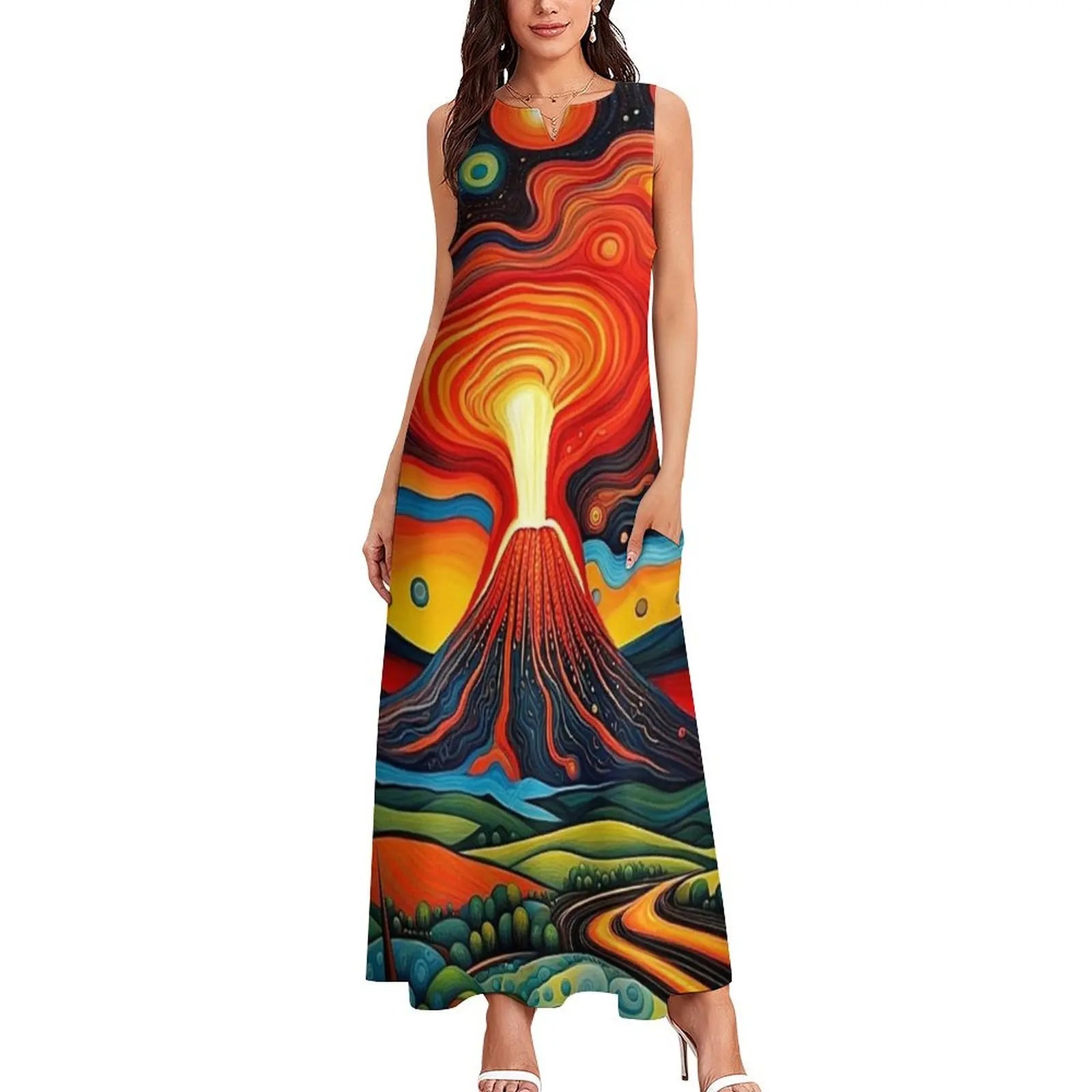 Erupting volcano at night 7 Long Dress Long dress clothes for woman luxury dresses Evening dresses Dress