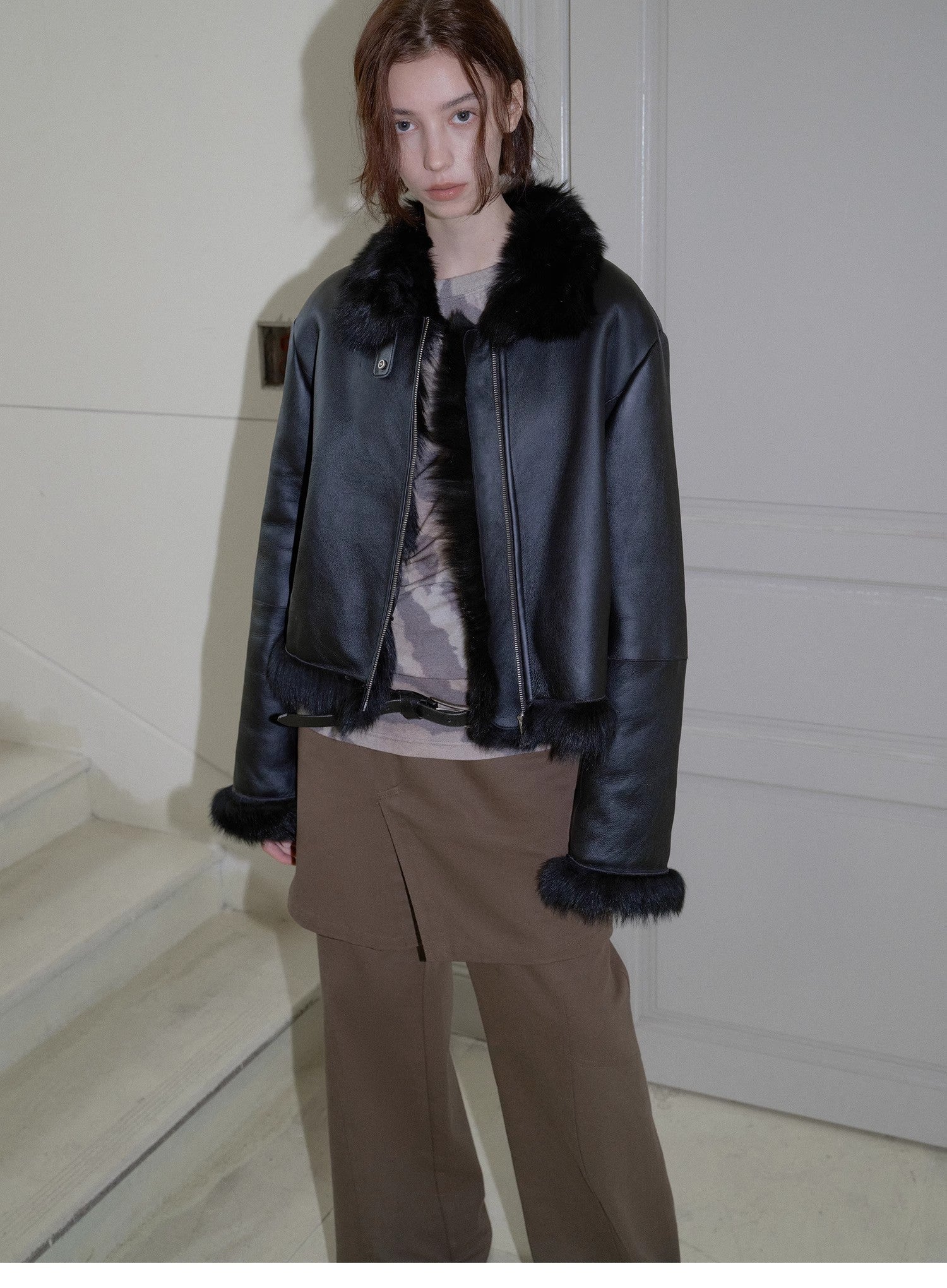 "Luxury and Elegance" motorcycle style Tuscan sheepskin short fur coat for women