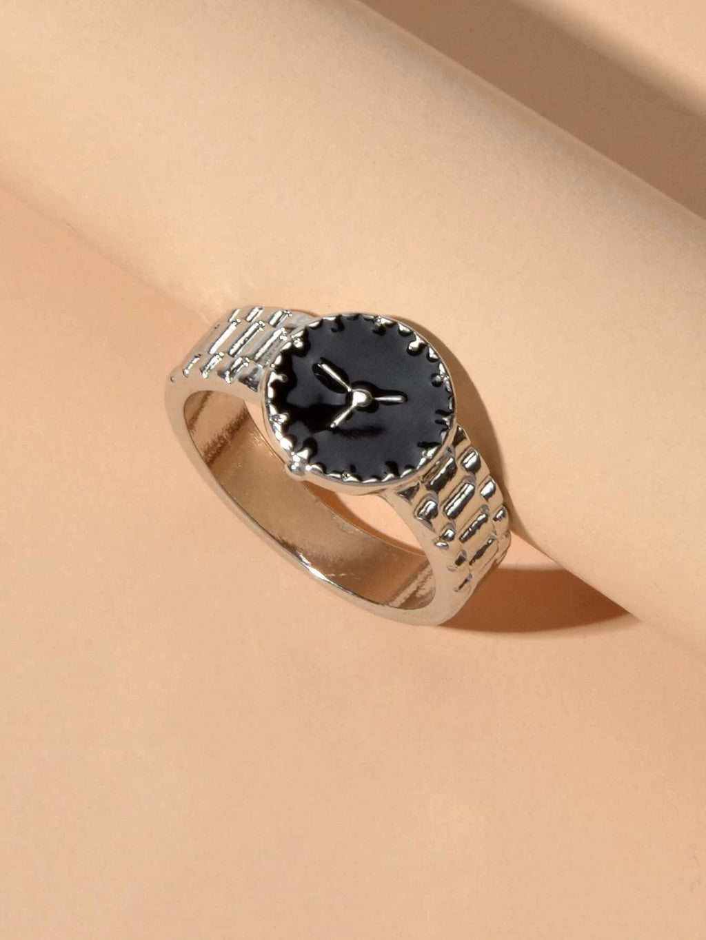 Black Enamel Watch Design Silver Fashion Women Cute Finger Ring Wholesale Price
