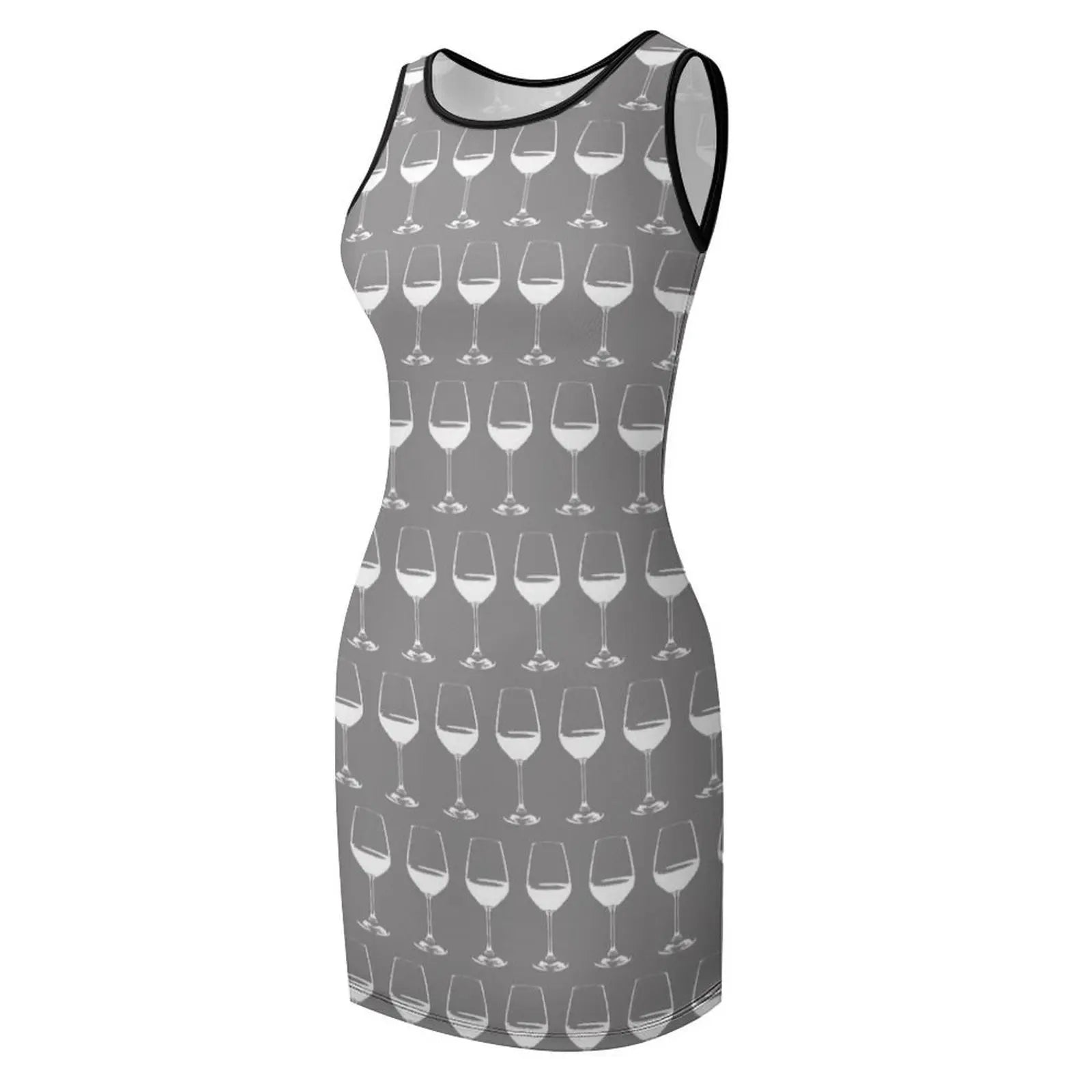 Wine Glasses on Grey Sleeveless Sundress dress women elegant luxury dress party night summer clothes