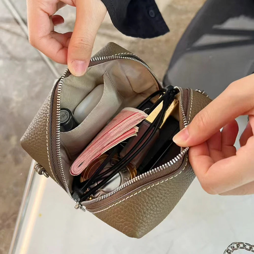 Genuine Leather Mini Women Crossbody Bag Custom Name Luxury Makeup Pouch Clutch Purse New Design Party Female Small Shoulder Bag