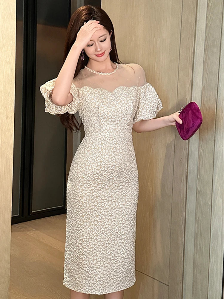 Elegant French Formal Evening Dress Women Luxury Cute Midi Birthday Robe Female Party Night Out Vestidos Banquet Clothes Lady