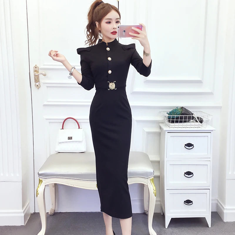 Autumn Winter Black Bodycon International Dress Women Korean Vintage Hepburn Prom Clothes 2025 Elegant Luxury Party Night Dress