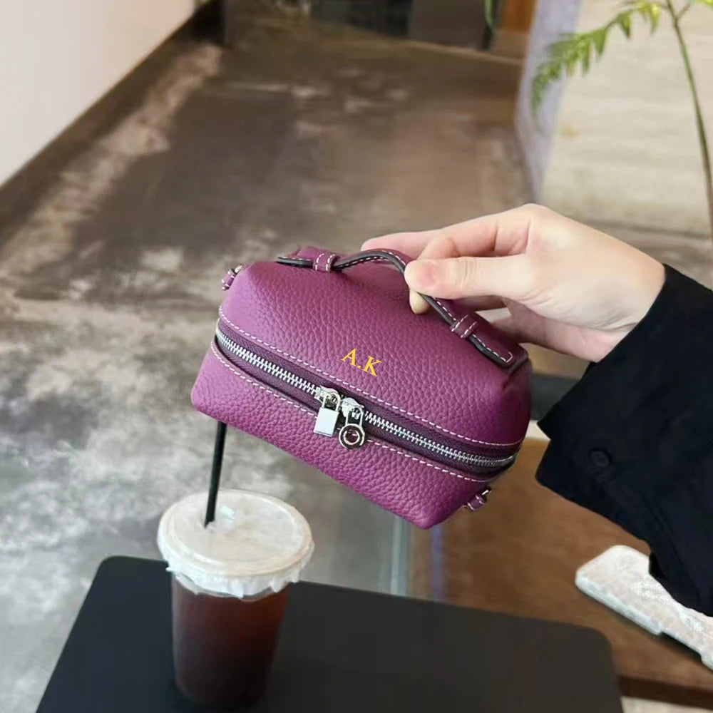 Genuine Leather Mini Women Crossbody Bag Custom Name Luxury Makeup Pouch Clutch Purse New Design Party Female Small Shoulder Bag