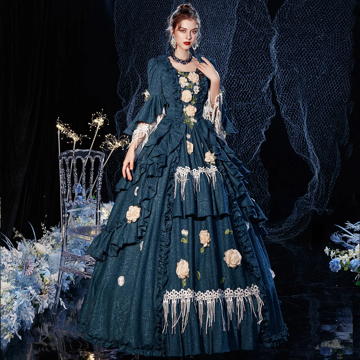 Luxury European Princess Dress French Court Stage Performance Retro Makeup Sissi Princess Replica Oil Painting Costume Robe Fête