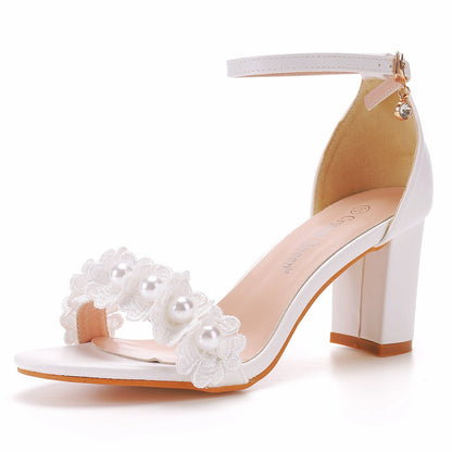 Hturi Lux™ One-strap Beaded Flower High Heel Sandals - Hturilux