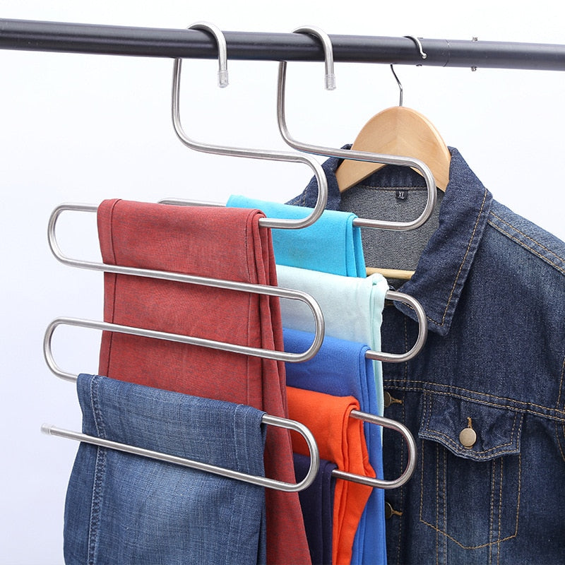 5 layers Stainless Steel Clothes Hangers S Shape Pants Storage Hangers Clothes Storage Rack Multilayer Storage Cloth Hanger-3