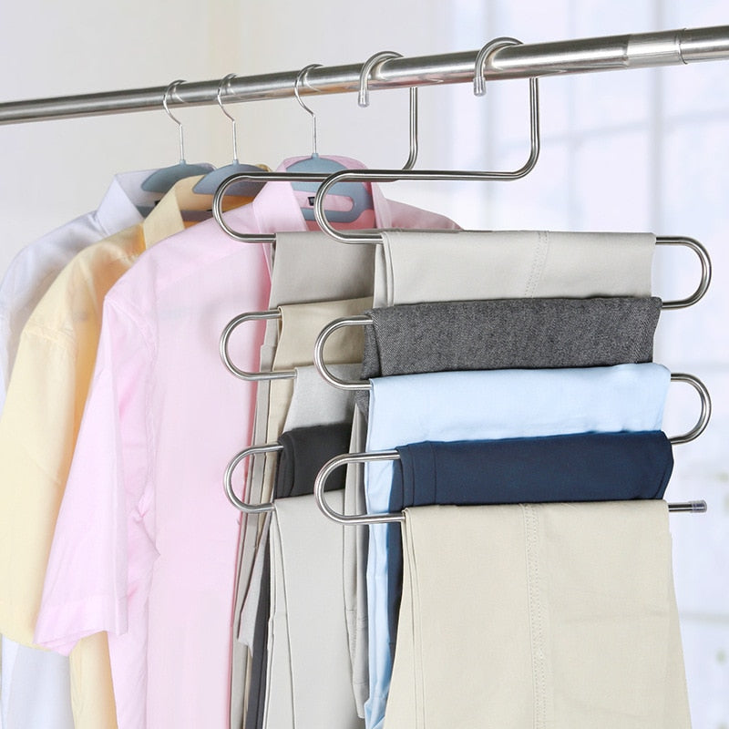 5 layers Stainless Steel Clothes Hangers S Shape Pants Storage Hangers Clothes Storage Rack Multilayer Storage Cloth Hanger-4