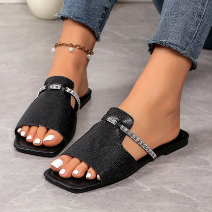Hturi Lux™ Strap Design Sandals Summer New Square Toe Low Heel Slippers - Hturilux