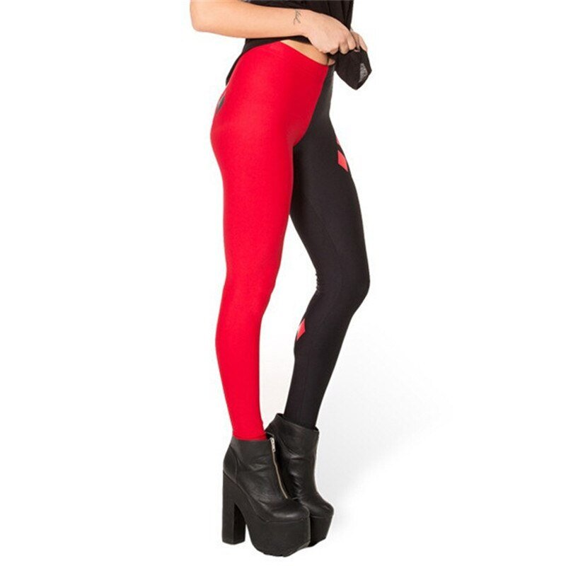 Brand Harley Quinn Leggings Fashion Women Clothes  Digital Print Pants New FitnessRed and black spell Ling grid leggins