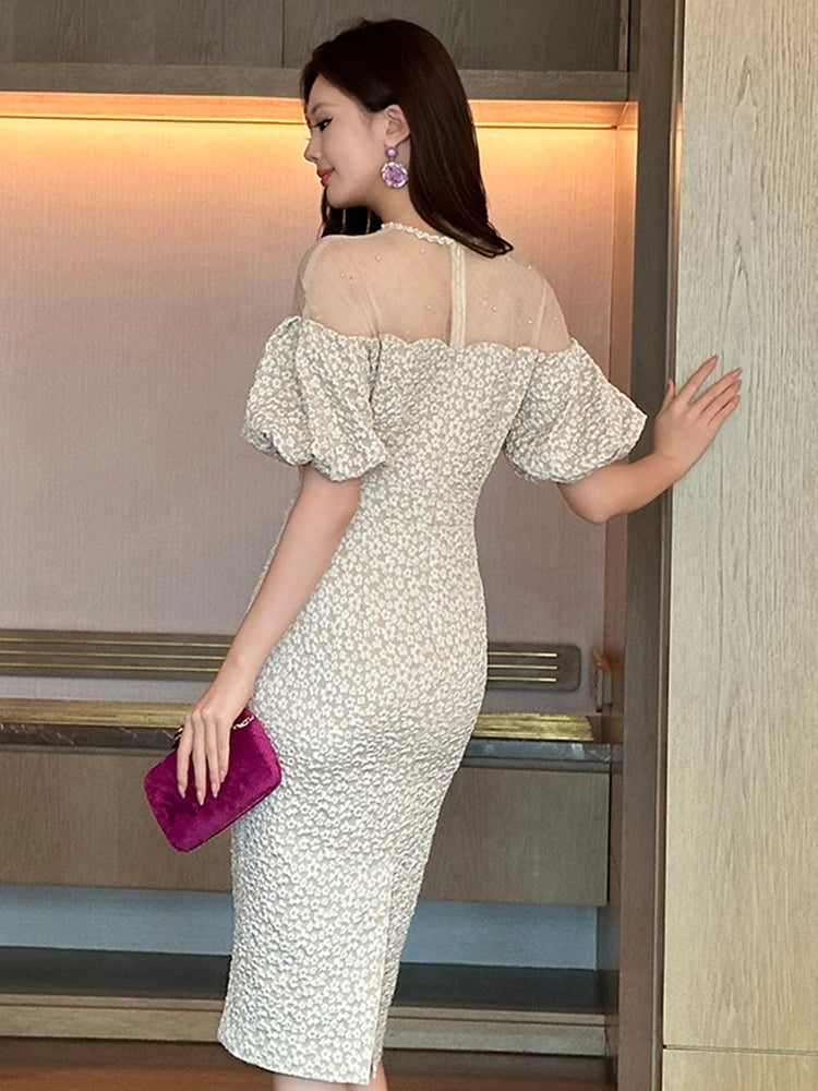Elegant French Formal Evening Dress Women Luxury Cute Midi Birthday Robe Female Party Night Out Vestidos Banquet Clothes Lady