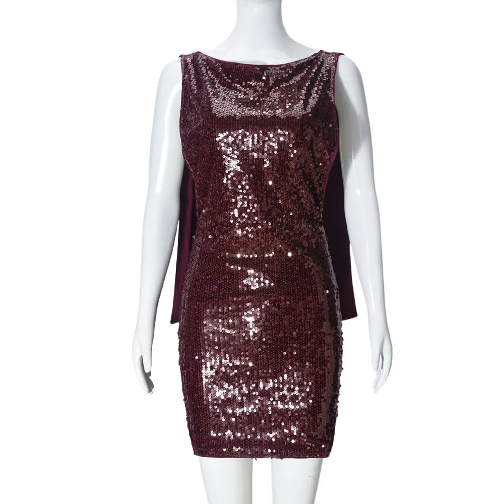 Sexy Sequined Glitter Luxury Mini Dress Women Sleeveless Backless Night Prom Party Vestido 2025 Summer Hot Y2K Clothes