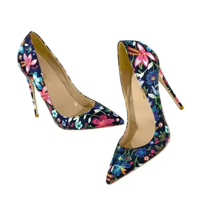 Embroidered Graffiti Stiletto High Heels Shoes