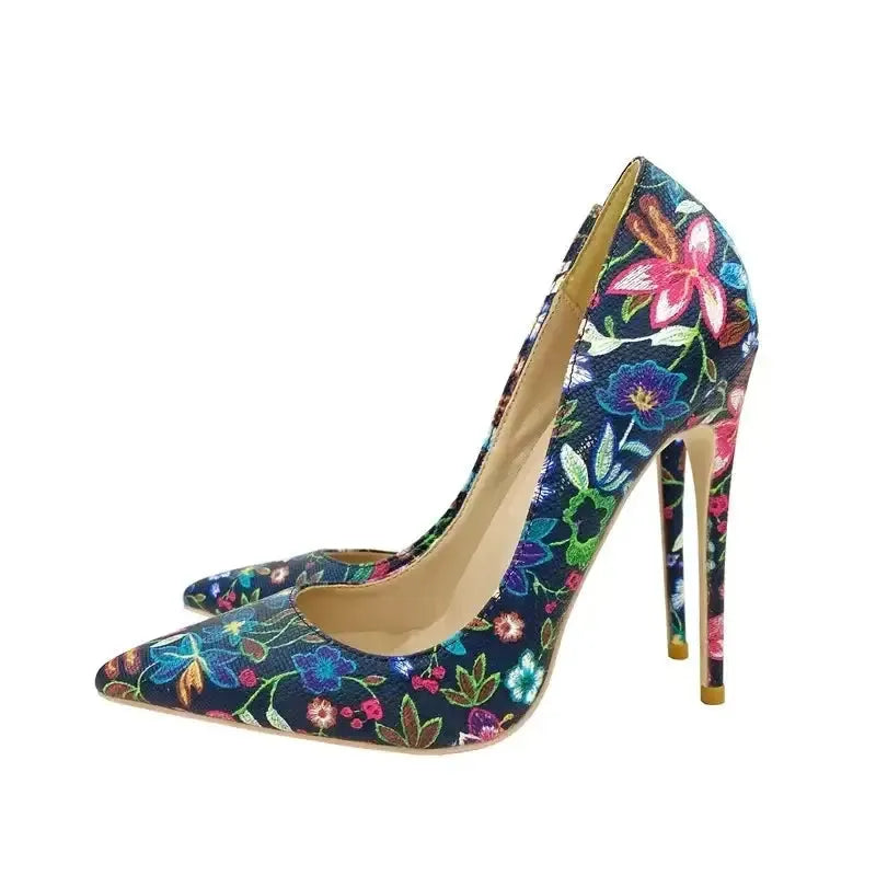 Embroidered Graffiti Stiletto High Heels Shoes