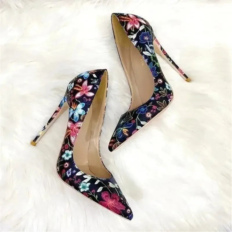 Embroidered Graffiti Stiletto High Heels Shoes
