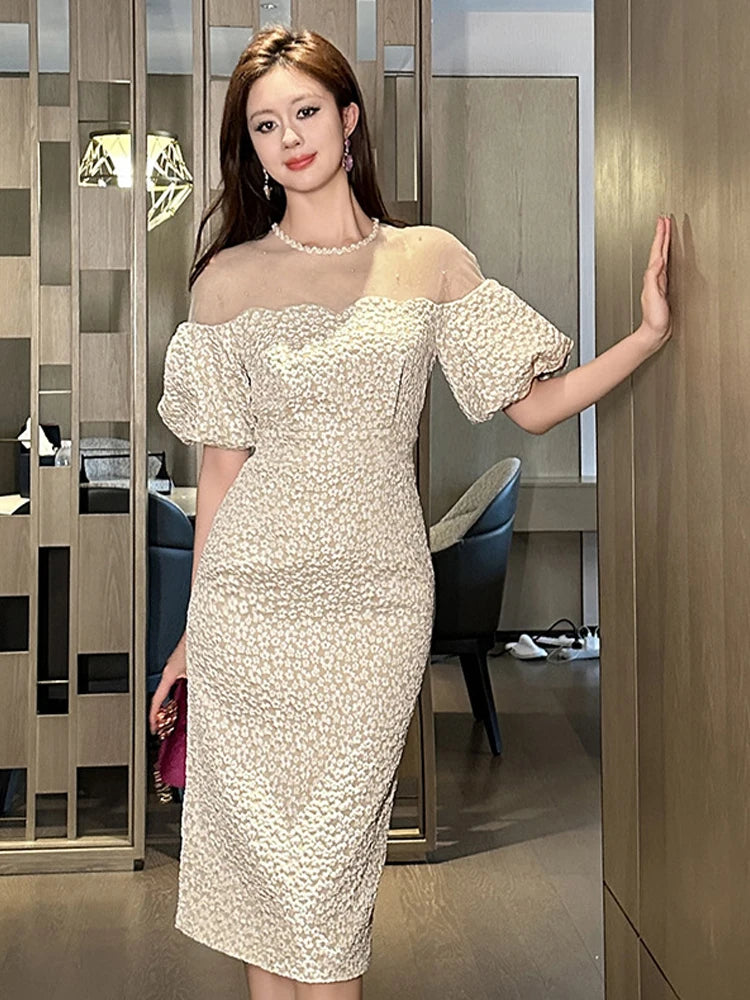 Elegant French Formal Evening Dress Women Luxury Cute Midi Birthday Robe Female Party Night Out Vestidos Banquet Clothes Lady