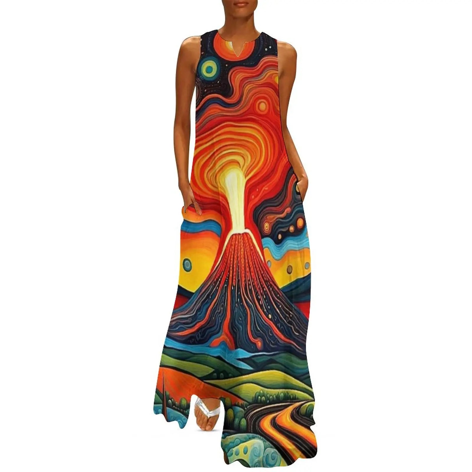 Erupting volcano at night 7 Long Dress Long dress clothes for woman luxury dresses Evening dresses Dress