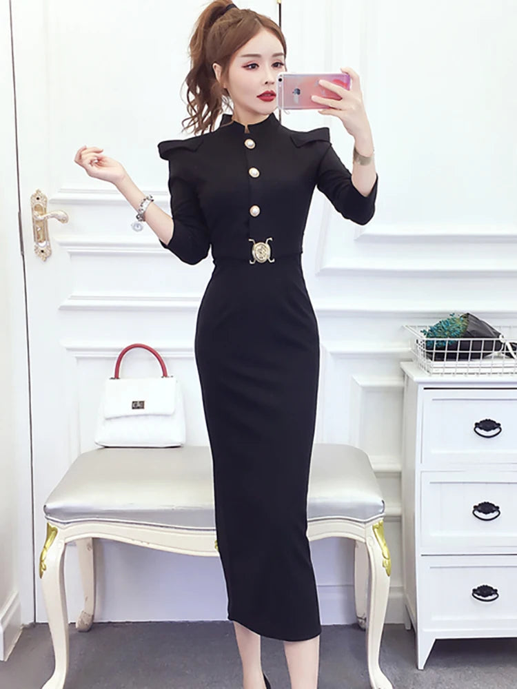 Autumn Winter Black Bodycon International Dress Women Korean Vintage Hepburn Prom Clothes 2025 Elegant Luxury Party Night Dress