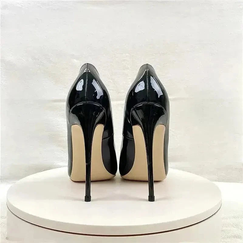 Black Lacquer Leather High Heels Stiletto Shoes
