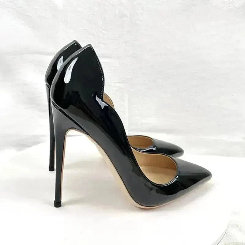 Black Lacquer Leather High Heels Stiletto Shoes
