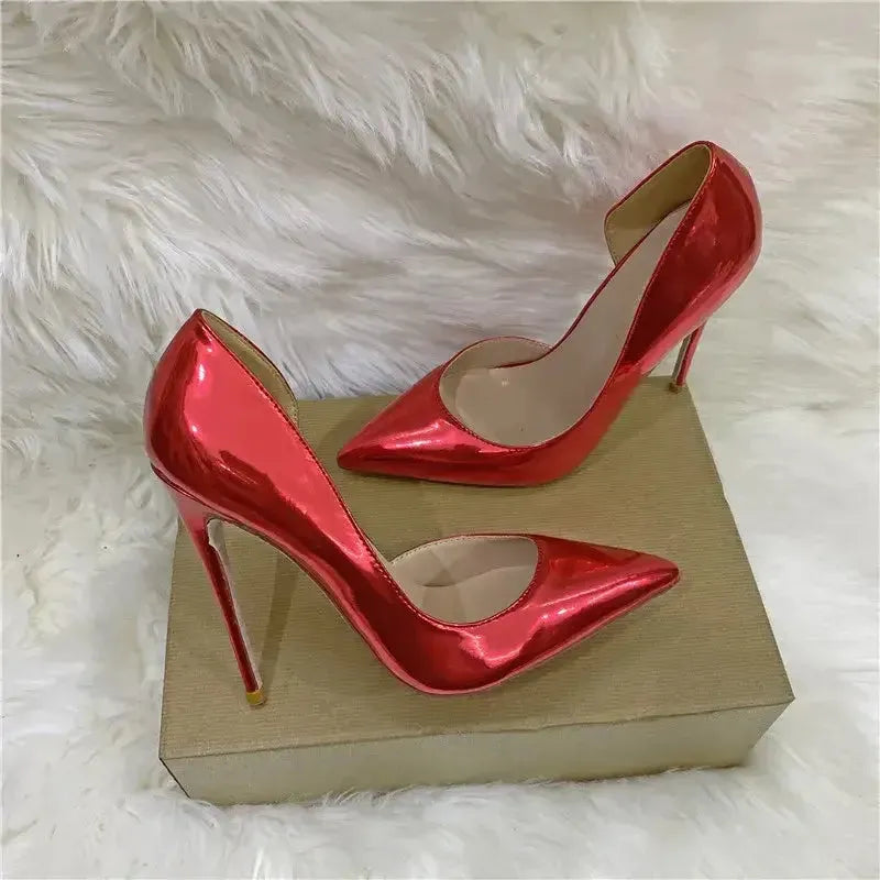 Lacquer Leather Side Air High Heels Stiletto Shoes
