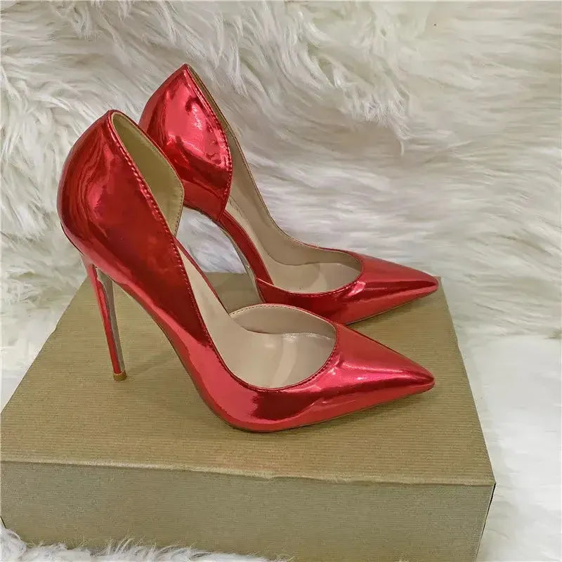 Lacquer Leather Side Air High Heels Stiletto Shoes