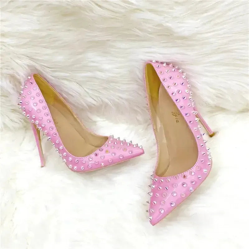 Pink Riveted Stiletto High Heels Shoes
