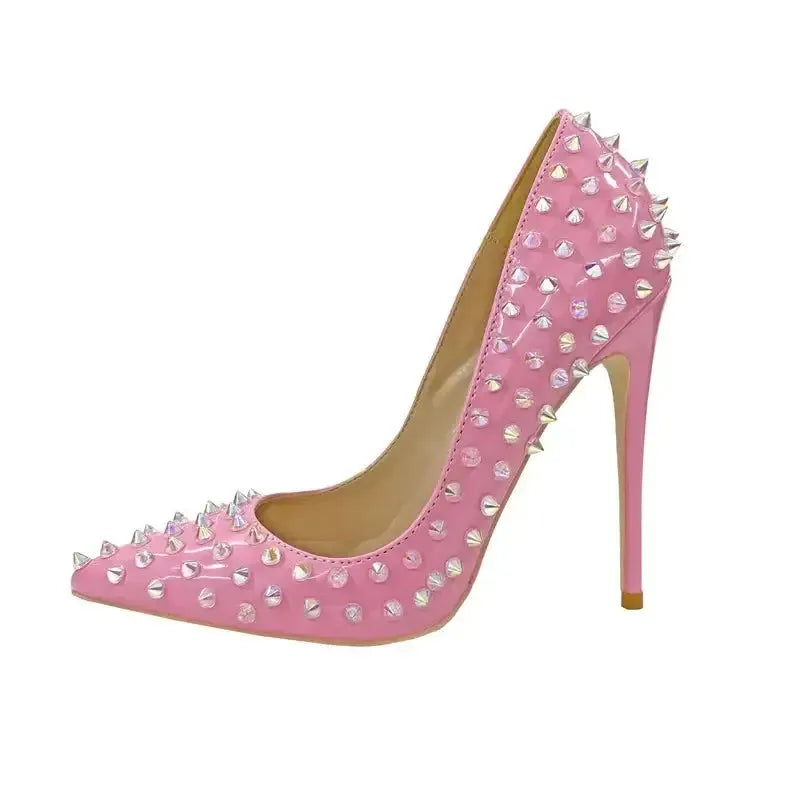 Pink Riveted Stiletto High Heels Shoes