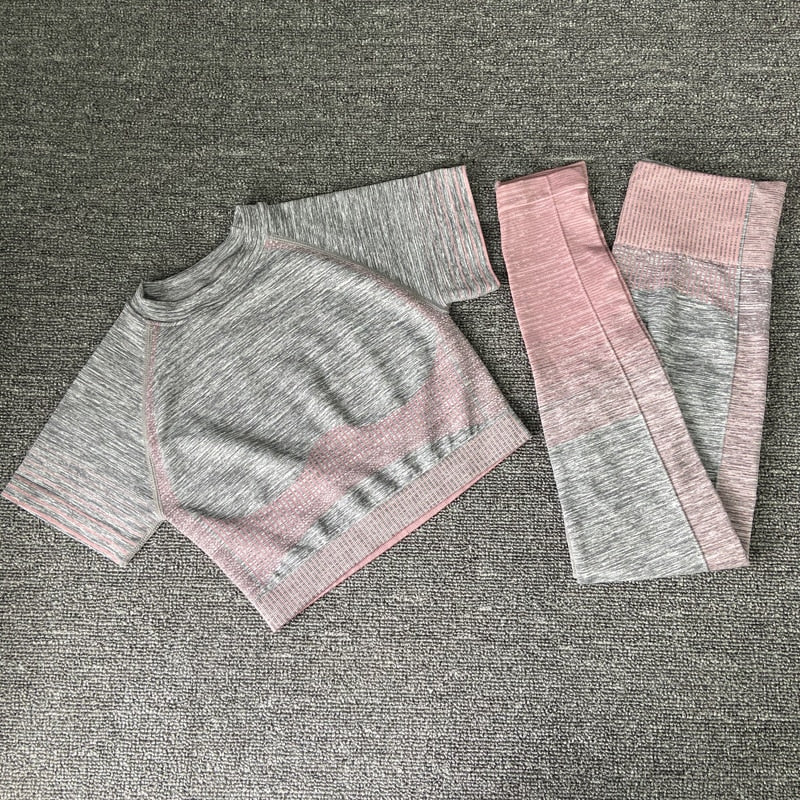 Autumn Yoga set Women Gym Clothes Seamless Fitness Sportswear Tracksuit Short Sleeve Top Leggings Pants Workout Clothing Outfits